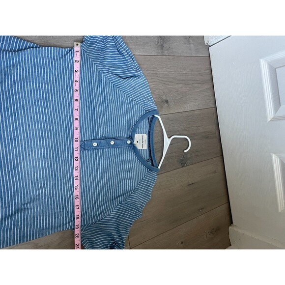 Splendid Mills Shirt Mens M Henley Striped three button blue long sleeve READ!! - Picture 3 of 7